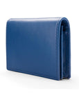 Expandable leather business card holder with stud, cobalt, side