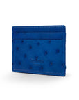 Flat ostrich leather credit card case, cobalt blue ostrich leather, back