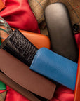 Leather glasses sheath, cobalt, lifestyle