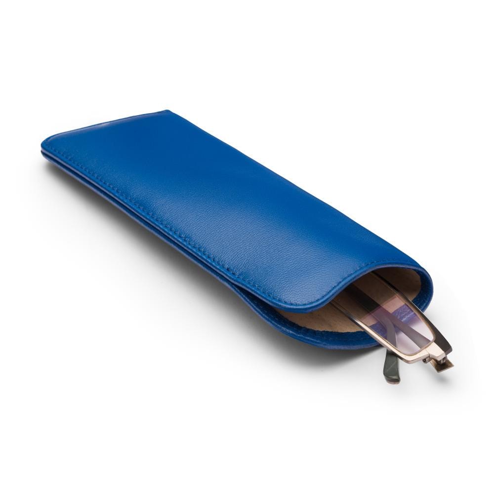Large leather glasses case, soft cobalt, inside