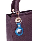 Leather air tag holder, blue, bag charm