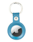 Leather air tag holder, blue, front
