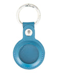 Leather air tag holder, blue, front view