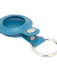 Leather air tag holder, blue, side