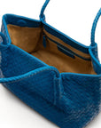 Midi woven leather bag, cobalt, open view