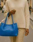 Midi Woven Leather Bag, Michaela - Cobalt