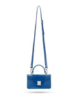 Luxury Leather Maya Top Handle Crossbody Bag, Cobalt Patent Croc, with long shoulder strap