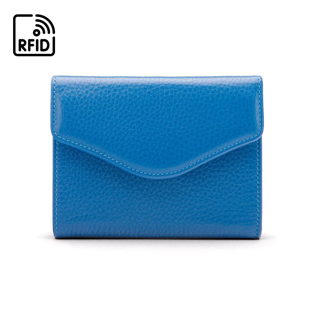 RFID Large leather purse with 15 CC, cobalt, front