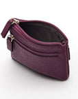 RFID Small leather zip coin pouch, purple pebble grain, inside