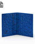 Slim Real Ostrich Leather Bifold Card Wallet with RFID, Cobalt, inside