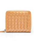 Small zip around woven leather accordion purse, copper, back
