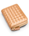 Small zip around woven leather accordion purse, copper