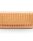 Woven leather concertina purse, copper, front