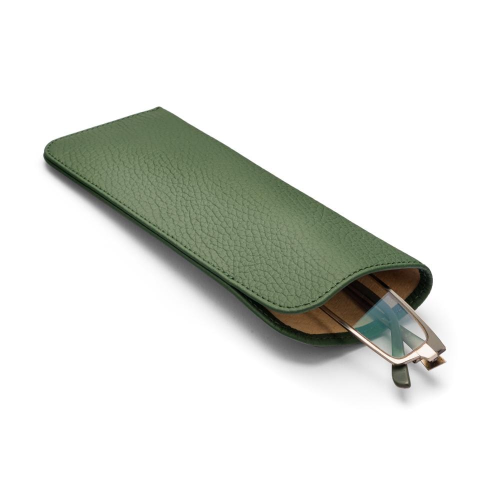 Large leather glasses case, dark green, front