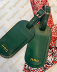 Leather luggage tag, dark green, embossed