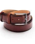 Men's burnished leather belt, dark tan, front