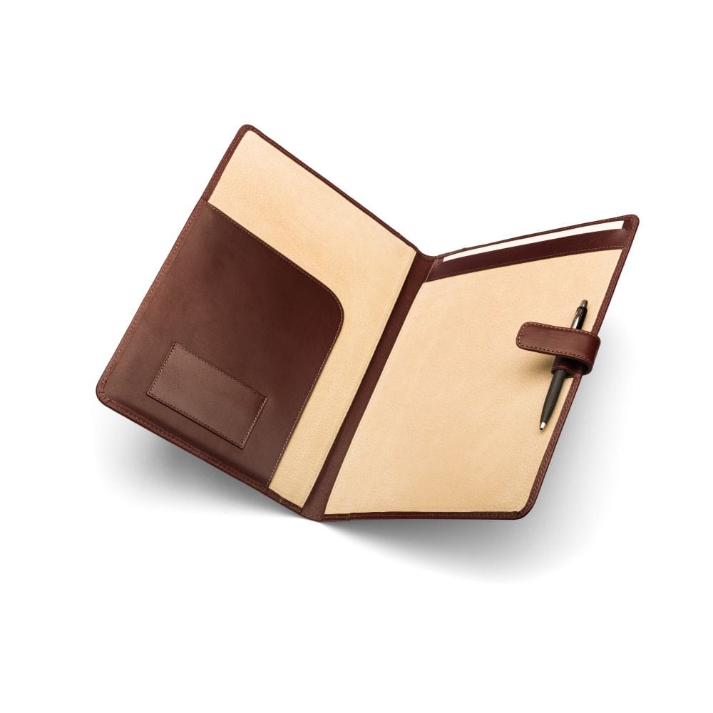 Leather conference folder, dark tan, inside