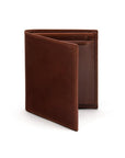 Compact RFID leather wallet with coin purse, dark tan, front
