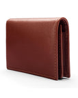 Expandable leather business card holder, dark tan, side