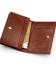 Expandable leather business card holder, dark tan, inside