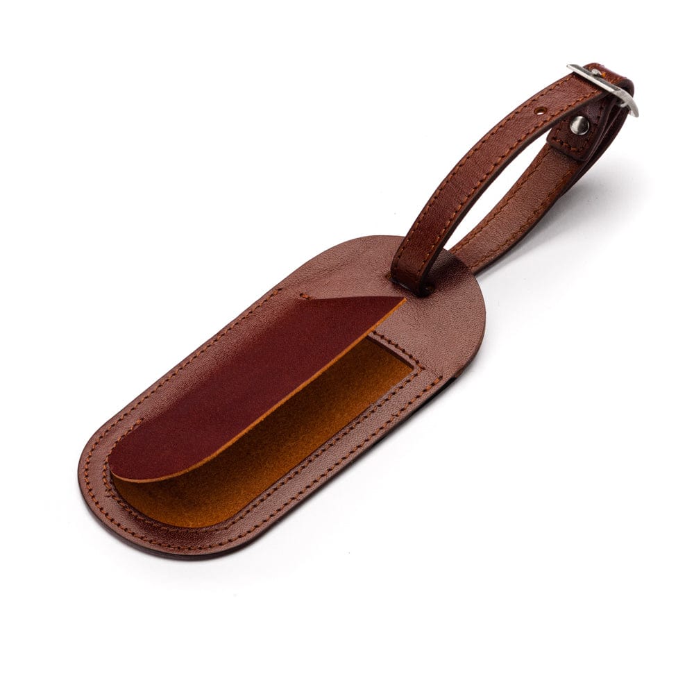 Leather luggage tag, dark tan