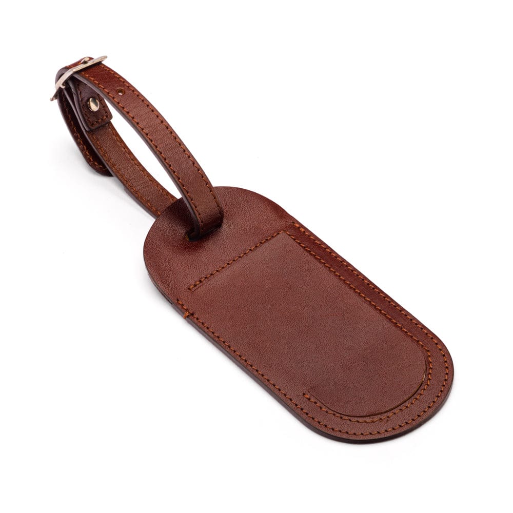 Leather luggage tag, dark tan, front
