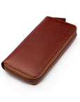 Leather zip around triple pen case, dark tan, side
