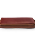 Leather zip around triple pen case, dark tan, zip
