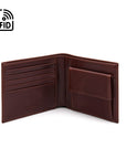 RFID leather wallet with coin purse, dark tan , open