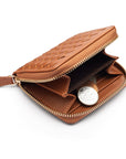 Small zip around woven leather accordion purse, tan, inside