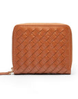 Small zip around woven leather accordion purse, tan, back