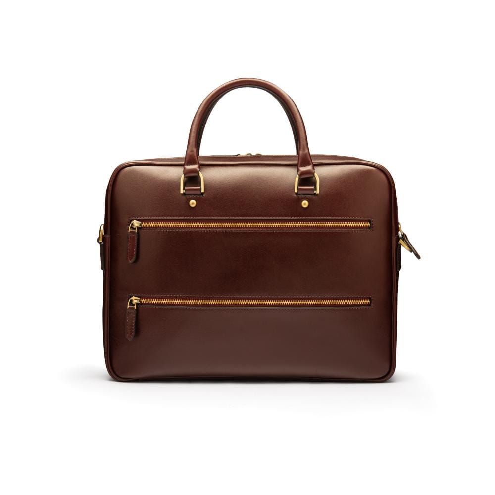 17" laptop briefcase, dark tan, back