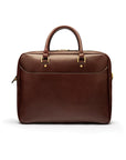 Leather 17" laptop briefcase, dark tan, front