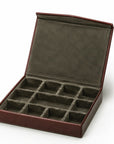 Large Leather Cufflink And Jewellery Box, Dark Tan With Green, inside