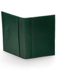 Leather travel card wallet, emerald green with red, back