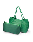 Woven leather slouchy bag, emerald, detachable inner bag