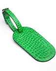 Leather luggage tag, emerald green croc, front