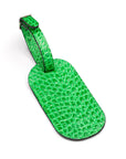 Leather luggage tag, emerald green croc, back
