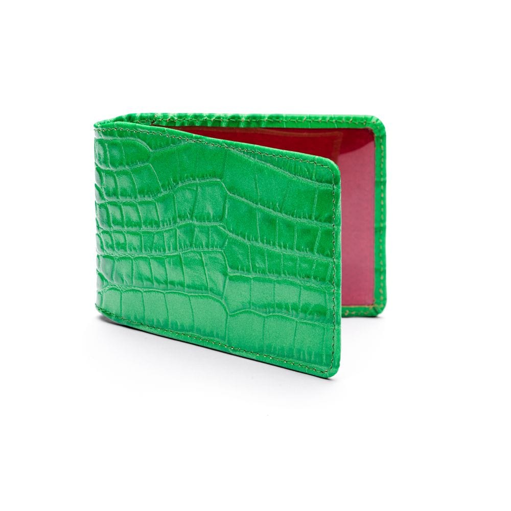 Leather Oyster card holder,emerald croc, front