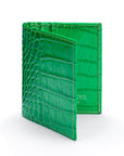 Premium Slim RFID Leather Credit Card Wallet, Emerald Croc Effect, front