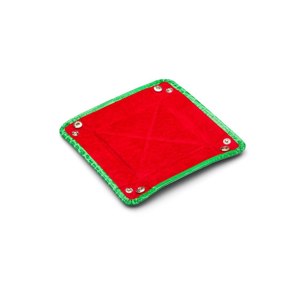 Small leather valet tray, emerald croc, flat