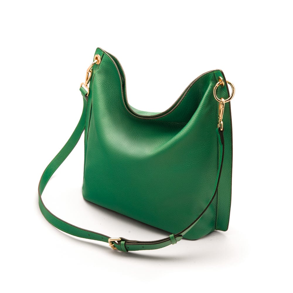 Carol Ann slouchy leather shoulder bag, emerald, with detachable shoulder strap