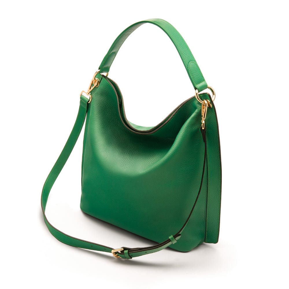 Carol Ann slouchy leather shoulder bag, emerald, with both straps