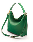 Carol Ann slouchy leather shoulder bag, emerald, with both straps