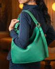 Carol Ann slouchy leather shoulder bag, emerald green, lifestyle