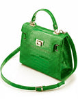 Leather Catherine bag, emerald patent croc, side