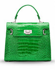 Leather Mini Catherine bag, emerald patent croc, front
