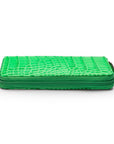 Leather zip around triple pen case, emerald croc, zip