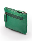 RFID Small leather zip coin pouch, emerald pebble grain, front side
