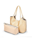 Woven leather shoulder bag, gold and silver, with detachable inner bag